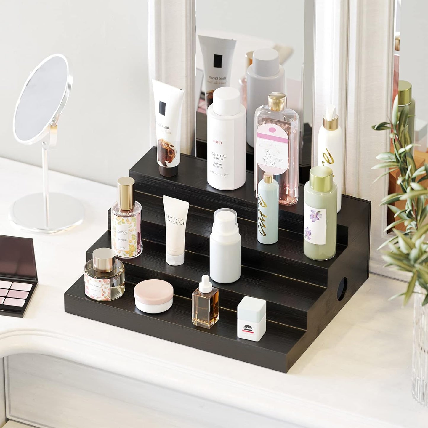 SpaceAid Bamboo Spice Rack Organizer for Cabinet, Kitchen Pantry Spices Storage Rack for Cabinets Organization, Home Seasoning Tiered Can Goods Racks Wood Shelf Organizers (4 Tier, Black)