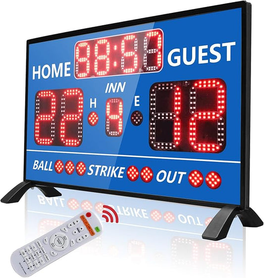 YZ Digital Baseball Scoreboard with Timer Clock, LED Outdoor Electronic Softball Scoreboard, Digital Scoreboard with Remote, Portable Baseball Scoreboard, Score Keeper with Inning/Ball/Strike/Out