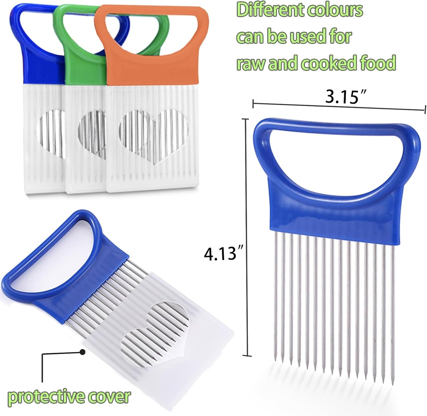 FANTEXY 3Pieces Onion Holder for Slicing, Stainless Steel Onion Cutter for Slicing, Potato Lemon Slicer Tomato Slicers Kitchen Comb for Vegetables, Fruit and Meat