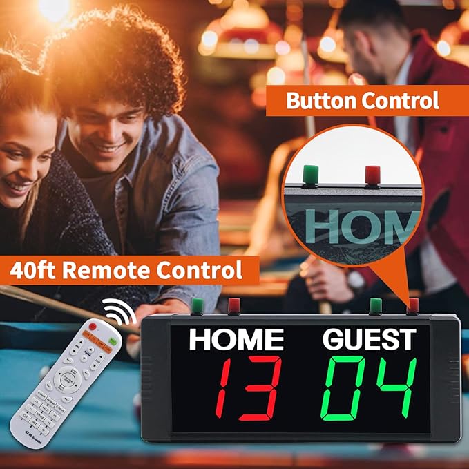 YZ Battery Powered Scoreboard Clock Timer with Buttons, Portable Digital Scoreboard with Remote, Electronic Scoreboard with Stand, Cornhole Score Keeper for Outdoor Yard Games/Shuffleboard/Pickleball