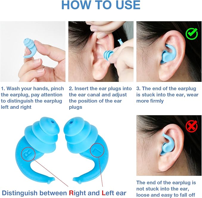 LYSIAN Reusable Swimmer Earplugs for Women Men 2 Pairs with Nose Clip, Water Proof Silicone Ear Plugs for Summer Swimming, Showering, Surfing, Water Sports and Sleeping