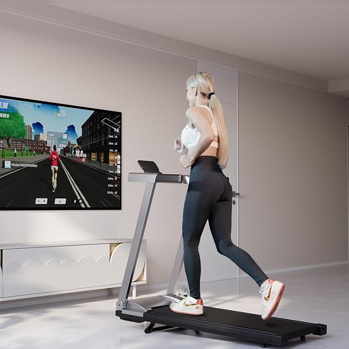 Treadmill with 5% Incline, 300lbs Capacity Folding 15 HP Small Treadmills for Home Portable Running Treadmill with Handles Quiet Brushless Dual Cushion System, Electric Compact Treadmil