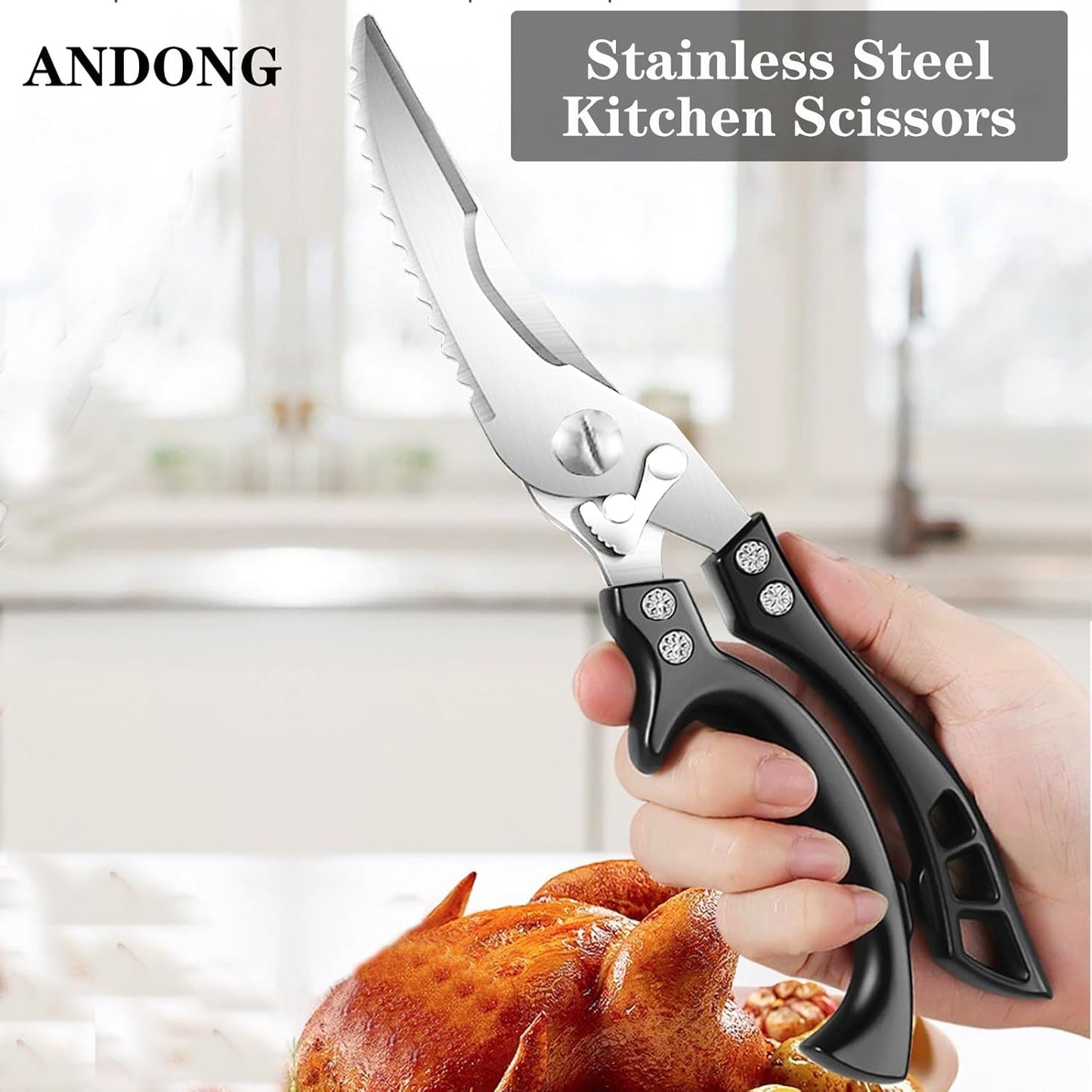 ANDONG Heavy Duty Kitchen Scissors, Professional Poultry Shears, Cooking Utensils, Black