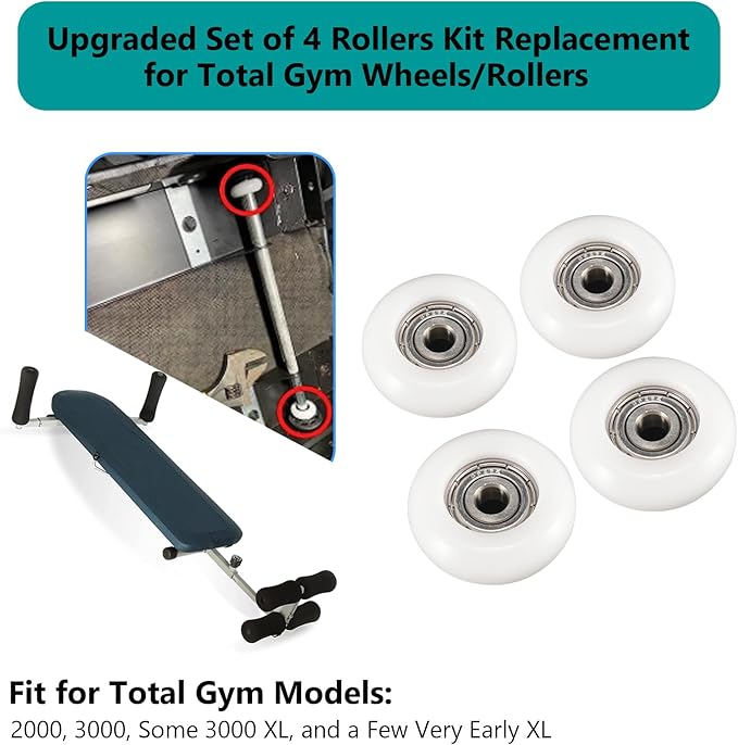 Total Gym Replacement Set of 4 Wheels/Rollers for Models 2000, 3000, Some 3000 XL, and a Few Very Early XL(White)