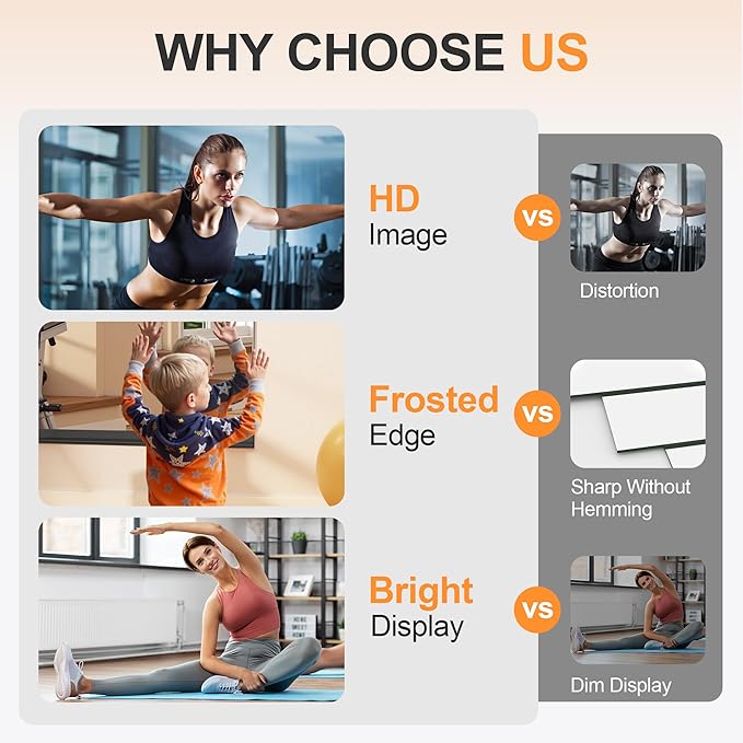 Hasipu 2 Pcs 48''x24'' Home Gym Mirror Large Full Length Wall Mounted Full Body Mirror for Yoga Dance Fitness Exercise Studio Bedroom Garage, Frameless Tempered Glass Workout Mirrors Black Rectangular