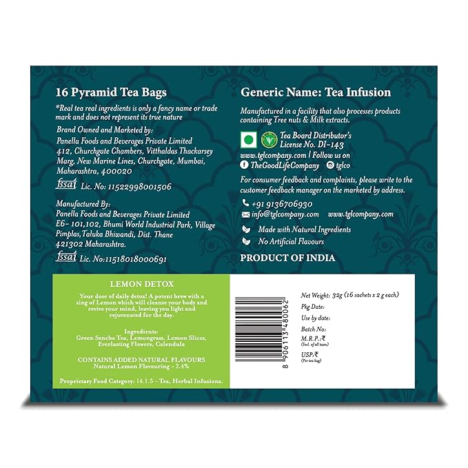 TGL Co. Lemon Detox Tea (16 Green Tea Bags) | Lemon Tea Keeps Hydrated | Sip it Hot or Iced