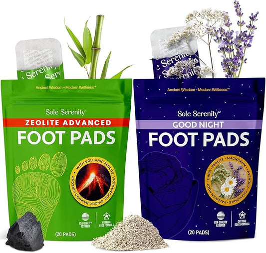 Sole Serenity Foot Pads - Zeolite Mineral, Ginger Root, Wormwood, Bamboo Vinegar, Foot Spa for Achy Feet (Bundle)