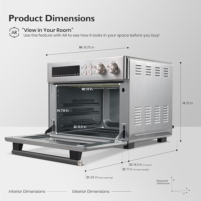 VAL CUCINA Retro Style Infrared Heating Air Fryer Toaster Oven, Extra Large Countertop Convection Oven 10-in-1 Combo, 6-Slice Toast, Enamel Baking Pan Easy Clean with Recipe Book, Green Color
