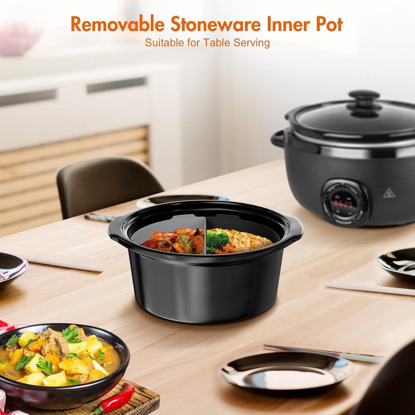 7-Quart Oval Slow Cooker Electric with Nonstick Removable Pot, 3 Temp Settings, Programmable, Dishwasher Safe