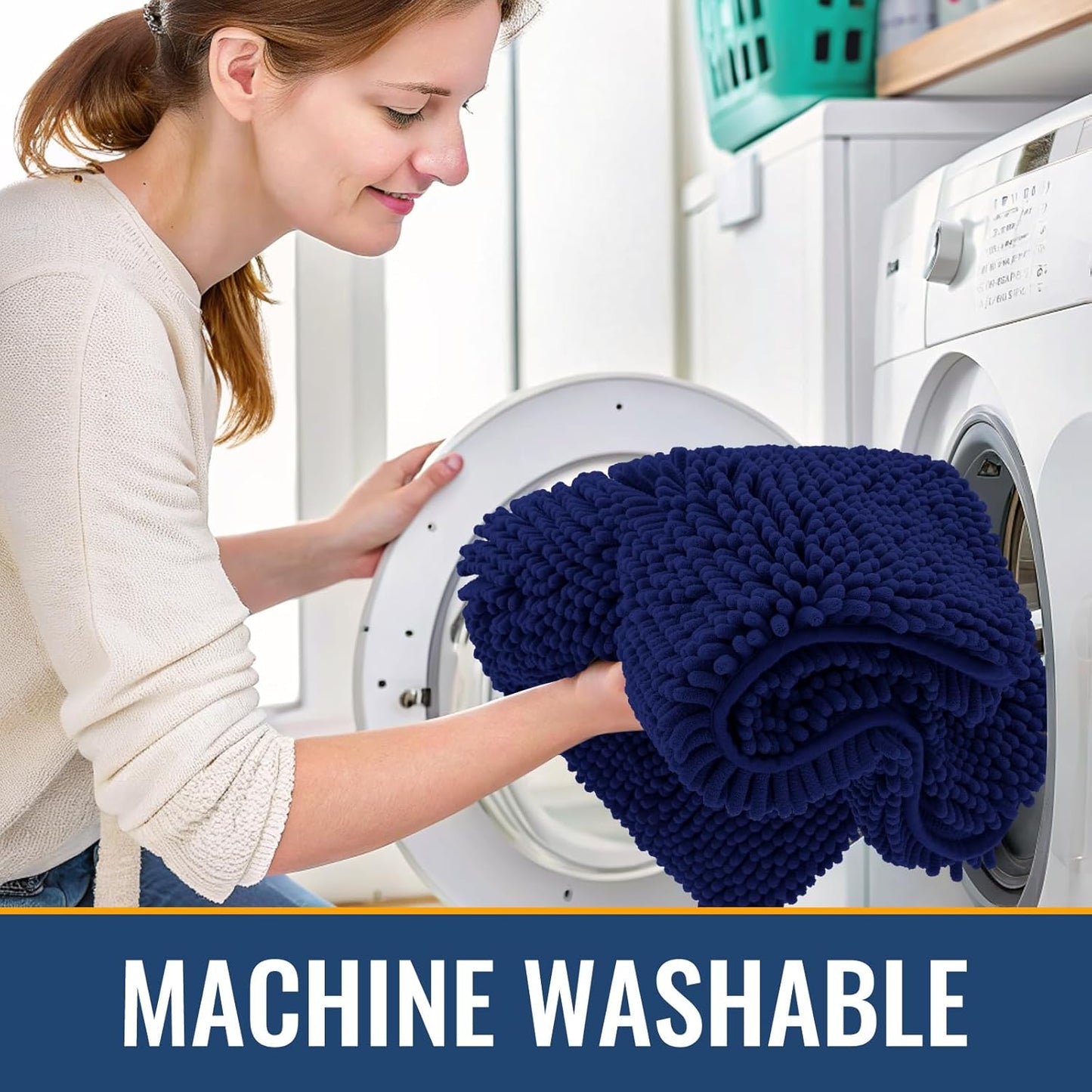 Arotive Bathroom Rugs 24x16, Extra Soft Absorbent Shaggy Chenille Bath Rugs, Machine Washable Rubber Backing Non-Slip Bath Mats for Bathroom Floor Tub and Shower, Home Decor Accessories, Navy