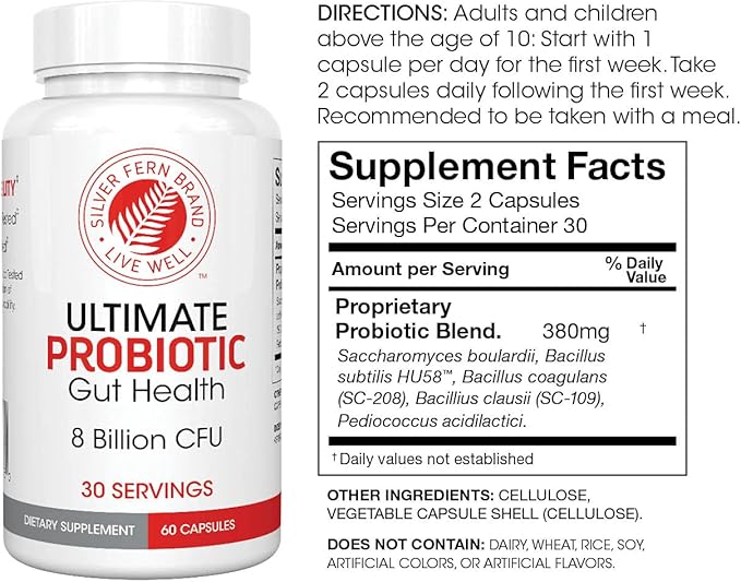 Silver Fern Gut Rehab Kit - 30 Day Supply - Cleanse Daily (1 Bottle = 120 Capsules) & Ultimate Probiotic (1 Bottle = 60 Capsules) - Immunoglobulins & Spore Forming Probiotics
