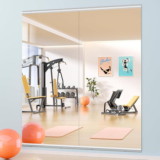 Hasipu Home Gym Mirror 63" L x 28" W - 2PCS Large Full Body Mirror for Yoga, Wall-Mounted Mirrors for Fitness, Garage, Dance Studio, 0.16in Tempered Glass Frameless