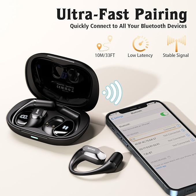 Open Ear Headphones,Over Ear Earbuds with Ergonomic Earhook,Bluetooth Headphones 5.4 with Smart Digital Display,40H Playtime,IPX6 Waterproof,Touch Control Operate Fit Cycling,Running,Workout(Black)