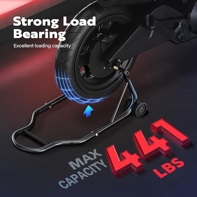 SPECSTAR Motorcycle Stand, 441 Lbs Capacity Rear Wheel Lift with U+L Adjustable Swingarm Spool, Heavy Duty Paddock Stand for BMW Suzuki Yamaha Honda Kawasaki, Black