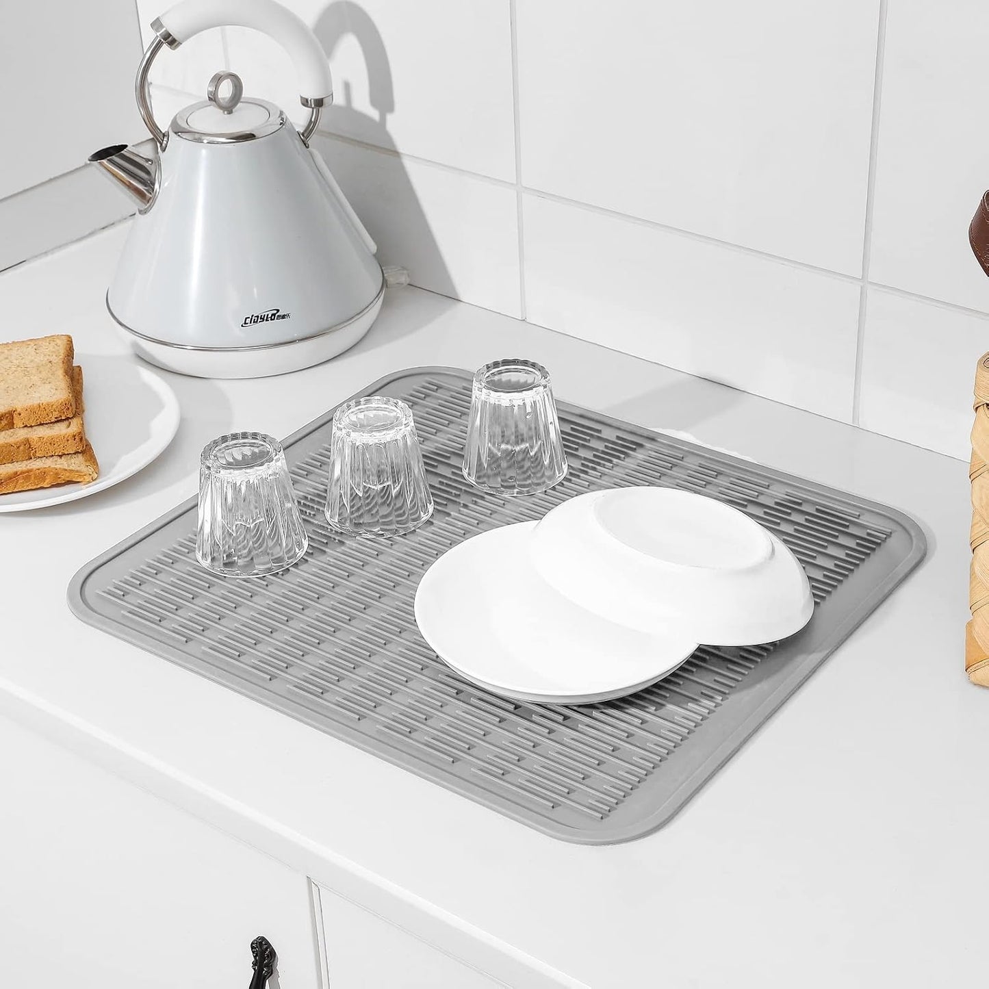 Silicone Dish Drying Mat for Multiple Usage,Easy clean,Eco-friendly,Heat-resistant Silicone Mat for Kitchen Counter or Sink,Refrigerator or Drawer Liner Grey 2XL 24 inches x 18 inches