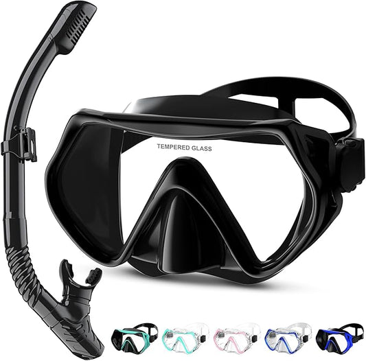 Snorkeling Gear, Dry Snorkel Set180° Panoramic Wide View,Anti-Fog Scuba Diving Mask, Professional Snorkeling Gear for Free Breathing, Swimming, Diving