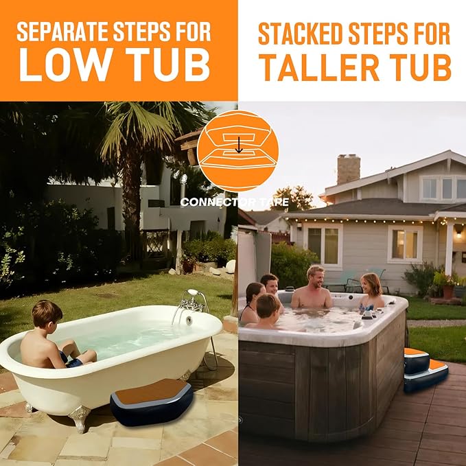 Inflatable Hot Tub Steps with EVA Non-Slip Surface, Drop Stitch Detachable 2-Piece Spa Stairs for Jacuzzi and Bathtub, Portable Durable Steps for Indoor and Outdoor Hot Tub, 37" × 32" × 15.7"