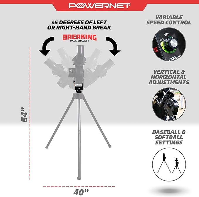 PowerNet Launch F-lite Softball & Baseball Pitching Machine, Dimpled Practice Balls, Bucket of Baseballs, Coaching Bucket Bundle for Pitching Machine, Baseball Training Equipment