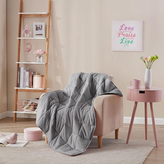 L'AGRATY Weighted Blanket Kids- 40"x60" 7lbs Cooling Breathable Heavy Blanket Microfiber Material with Glass Beads All-Season Summer Fall Winter Soft Thick Comfort