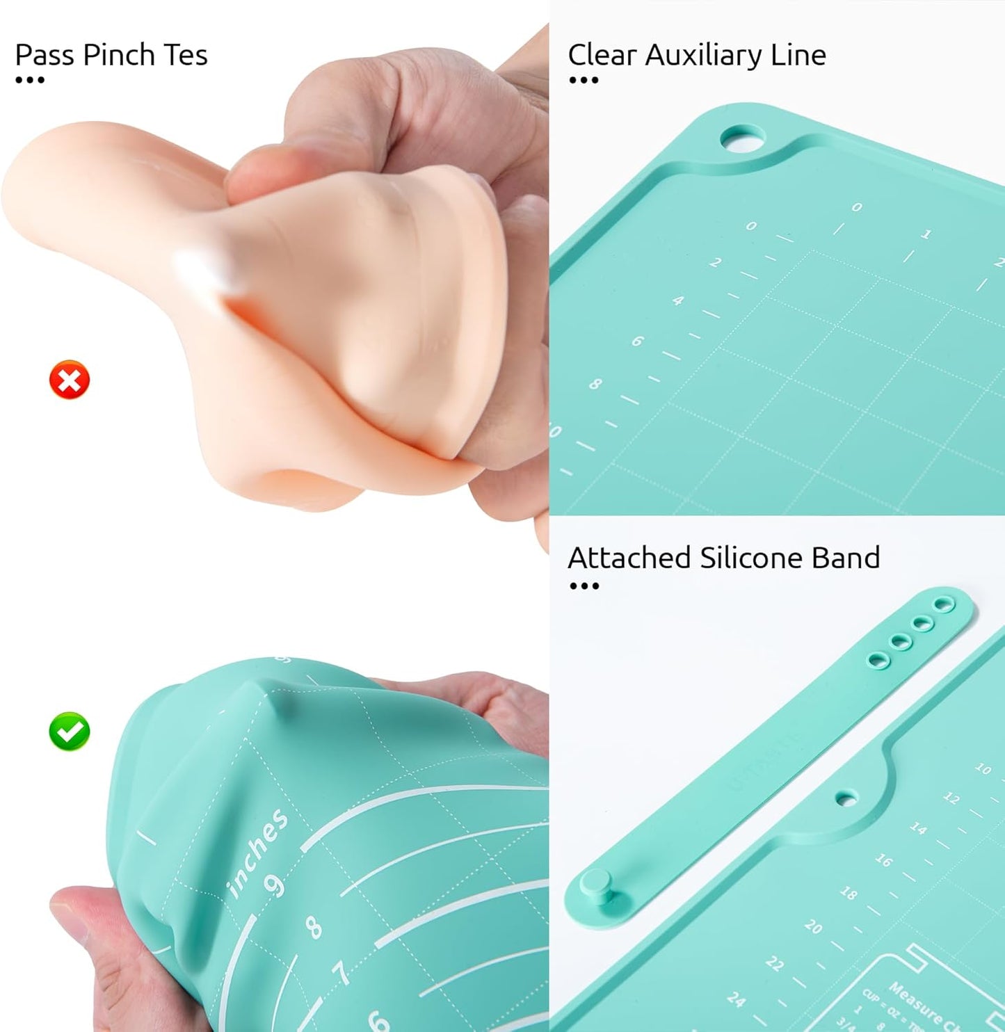 U-Taste Liquid Silicone Pastry Mat: 16"x20" Food-Grade Non-Stick Dough Rolling Baking Sheet, Non Slip for Kneading, Making Pizza, Fondant, Pie Crust with Clear Measurement and Raised Edges (Aqua Sky)