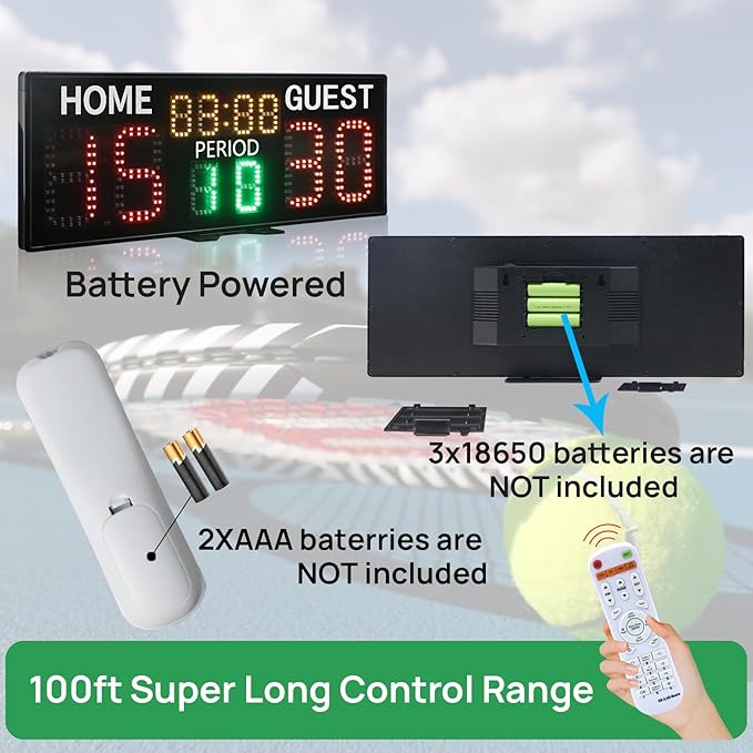 YZ LED Super Bright Electronic Scoreboard, Battery Powered Digital Scoreboard with Remote, Tennis Score Keeper for Net,Basketball/Volleyball/Baseball/Cornhole Indoor Outdoor Buzzer