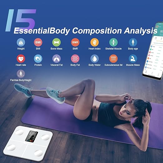 Smart Body Fat Scale with Heart Rate Monitor – 15 Metrics Including BMI,Muscle Mass,Visceral Fat & BMR – Large VA Display/Bluetooth Digital Weight Scale for Body Composition – iOS/Android,400lbs,White