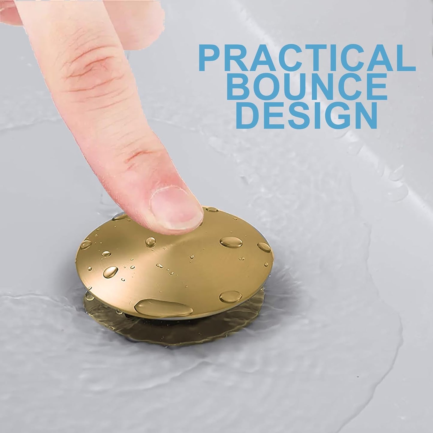 Bathroom Sink Drain, 5 Pack Gold Drain Stopper Bathroom Sink with Overflow, Pop Up Drain Assembly with Detachable Strainer Basket, Built-in Anti-Clogging Strainer,Stainless Steel