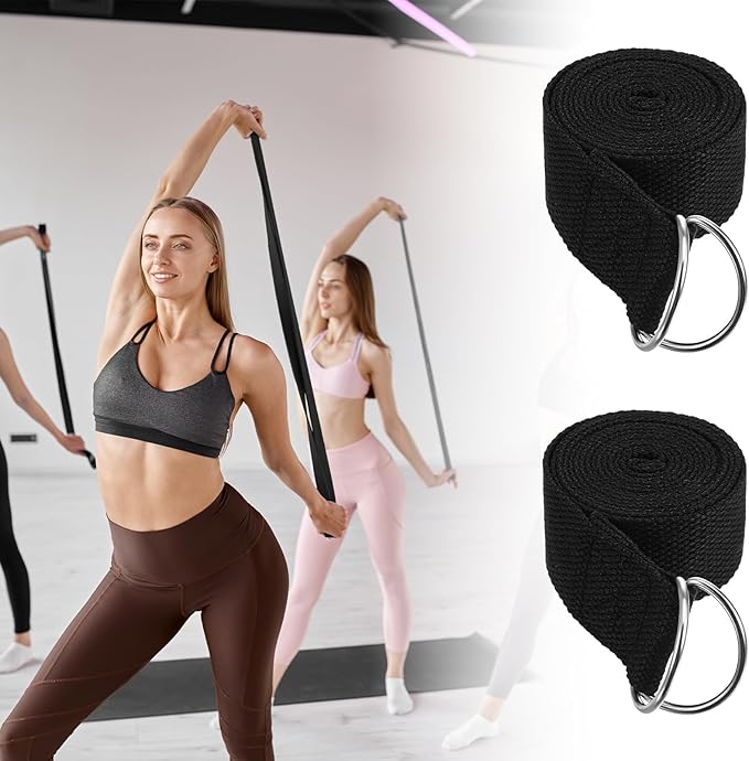 12 Pack Yoga Straps for Stretching, 6 Ft Black Exercise Bands with Adjustable D Ring Buckles for Pilates, Gym Fitness, Flexibility Training, Men Women