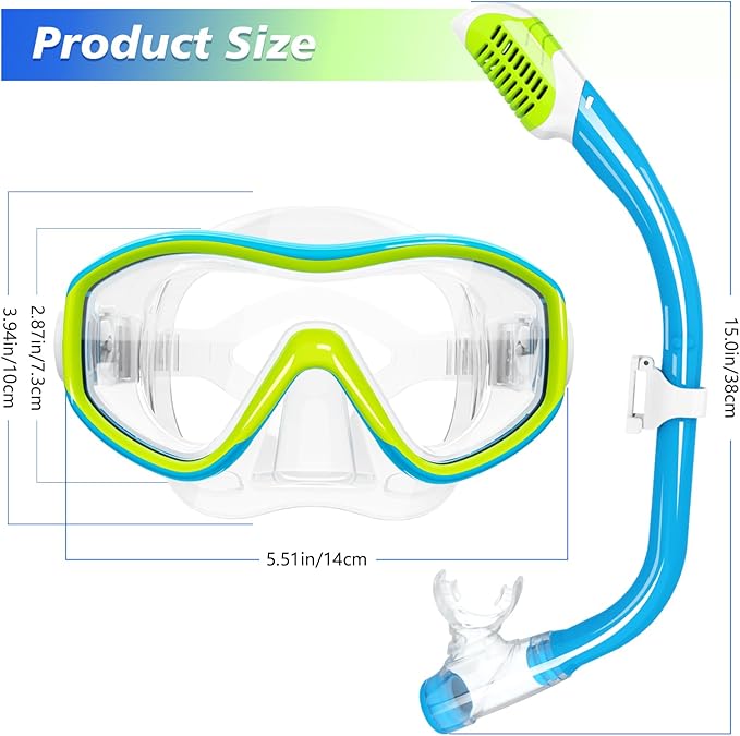GoseWave Snorkeling Gear for Kids, Kids Snorkel Set for Ages 5-15, Anti-Fog Diving Mask and Dry Top Snorkel Set, Unisex Swimming Goggles with Nose Cover