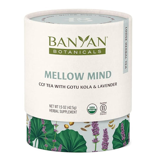 Banyan Botanicals Mellow Mind CCF Tea – Organic Lavender Chamomile Tea with Gotu Kola – Caffeine-Free Relaxation Tea for Stress Relief* – 1.5 oz. – Non-GMO Sustainably Sourced Herbal Loose Leaf Tea