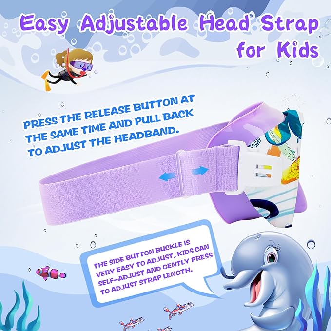 Kids Swim Goggles with Nose Cover, 180° Panoramic Snorkel Mask with Anti-Fog & Anti-Leak Design, Comfort Fabric Strap UV Protection Lens for Boys Girls Ages 3-15