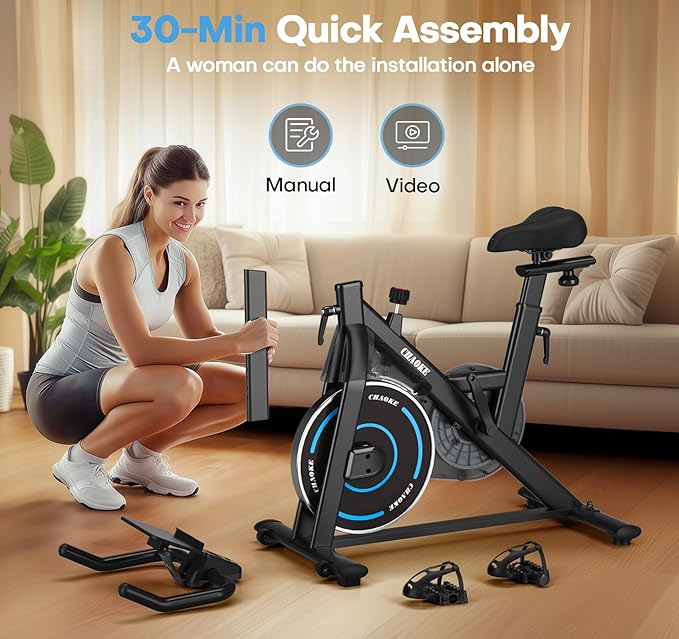 Exercise Bike, CHAOKE Quiet Magnetic Resistance 300LB Capacity Stationary Bike for Home with App Compatible, Indoor Bike with Comfortable Seat and Digital Display