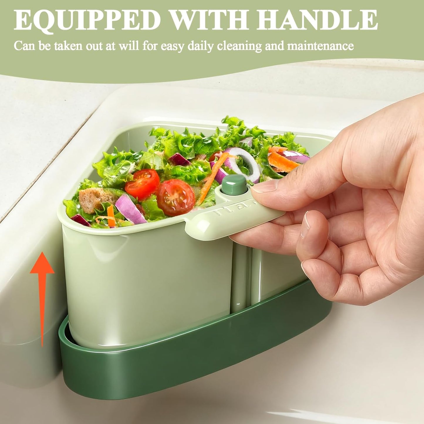 Sink Strainer Basket, 2025 New Upgraded Suction Cup Sink Corner Rack, Triangle Suction Cup Press Sink Drainer Basket, Automatic Dumping Corner Sink Trash Catcher for Kitchen Bathroom (Green)