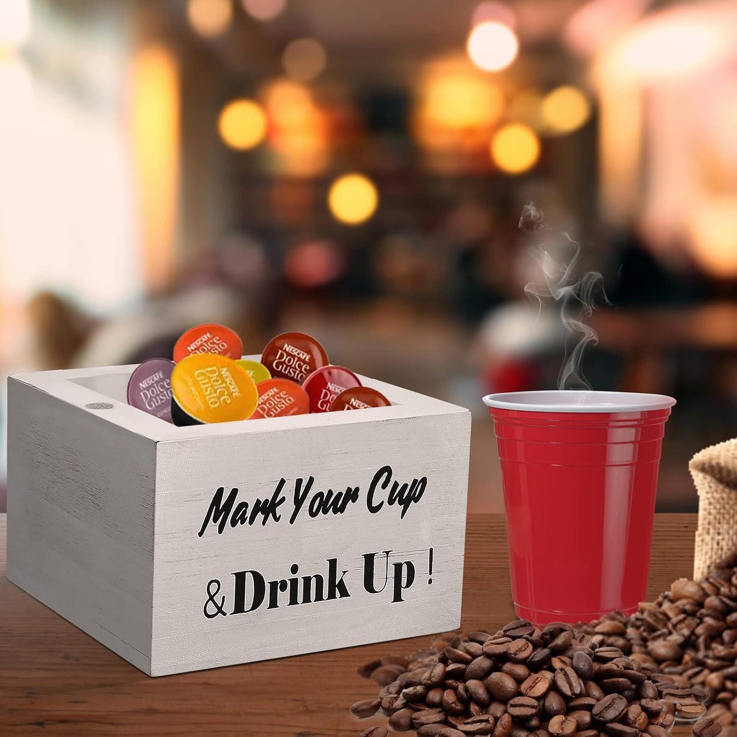 Wooden Cup Holder - Party Cup Holder with Marker Slot, Cup Holder for Party and Wedding, Rustic Disposable Cup Holder for Bar, Kitchen, Countertop, Home & Office, White