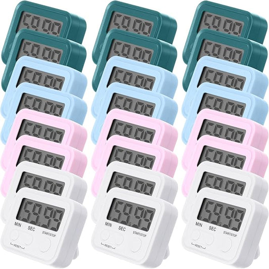 Weewooday 24 Pcs Digital Kitchen Timer Magnetic Timer Bulk On/Off Switch Minute Second Count up Countdown Loud Alarm for Exercise Cook Baking(White, Pink, Light Blue, Dark Green)