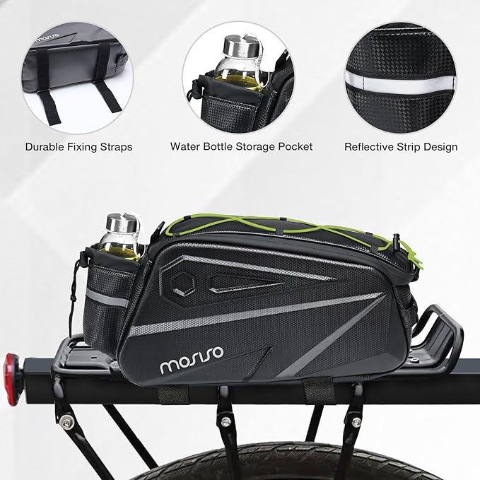 MOSISO Bike Rack Bag, Waterproof Bike Rear Rack Handbag Bicycle Trunk Bag, 14L EVA Mountain Bicycle Rear Seat Storage Saddle Pouch Cycling Luggage Pouch with Shoulder Strap, Lime Green