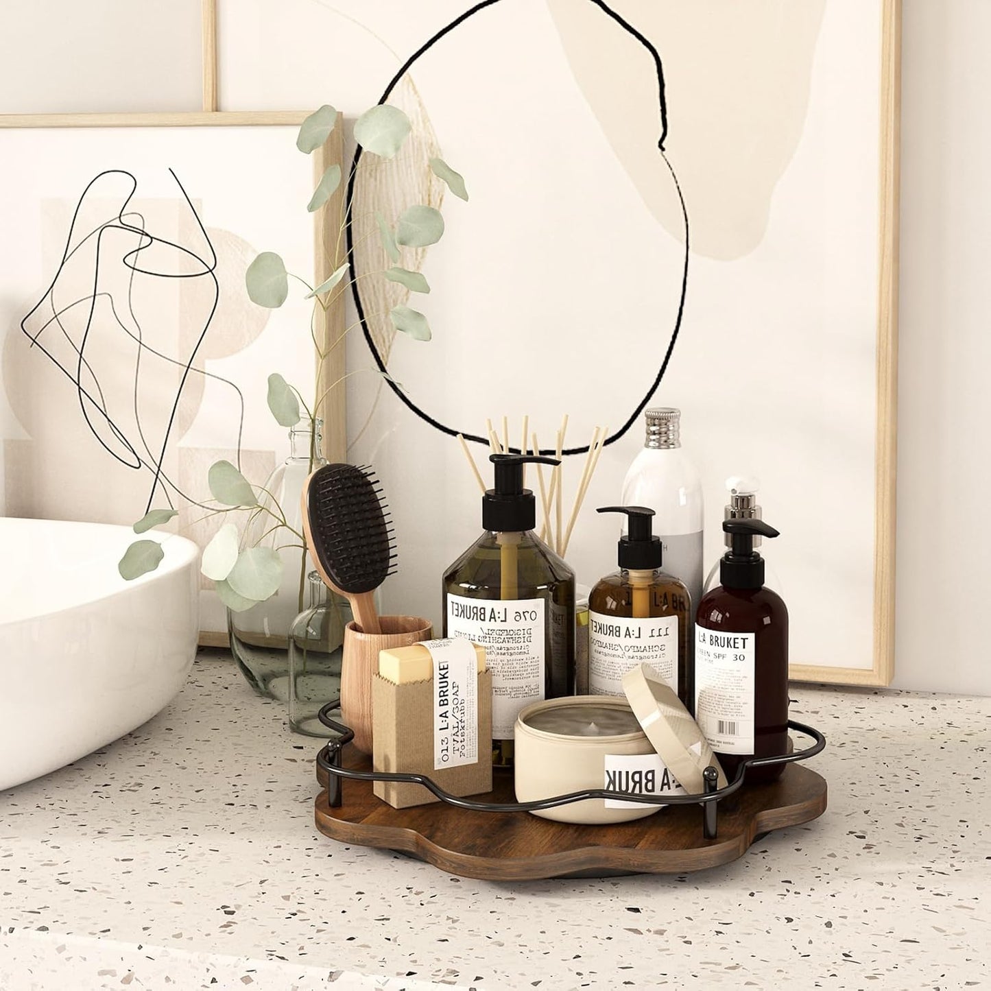 12" Lazy Susan Turntable Organizer,Round Wooden Lazy Susan Organization and Rotating Spice Rack for Dining Table,Pantry,Kitchen Countertop,Vanity,Cupboard and More.Vintage Wood(Petal Shape)