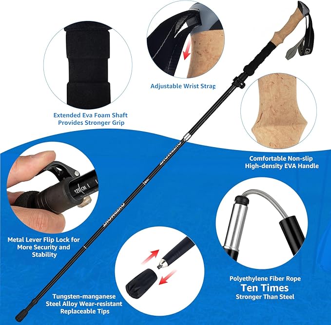 Overmont 7075 Aluminum Trekking Poles - Lightweight Collapsible Hiking Poles Adjustable Walking Sticks with EVA Handle All Terrain Accessories Carry Bag - Set of 2