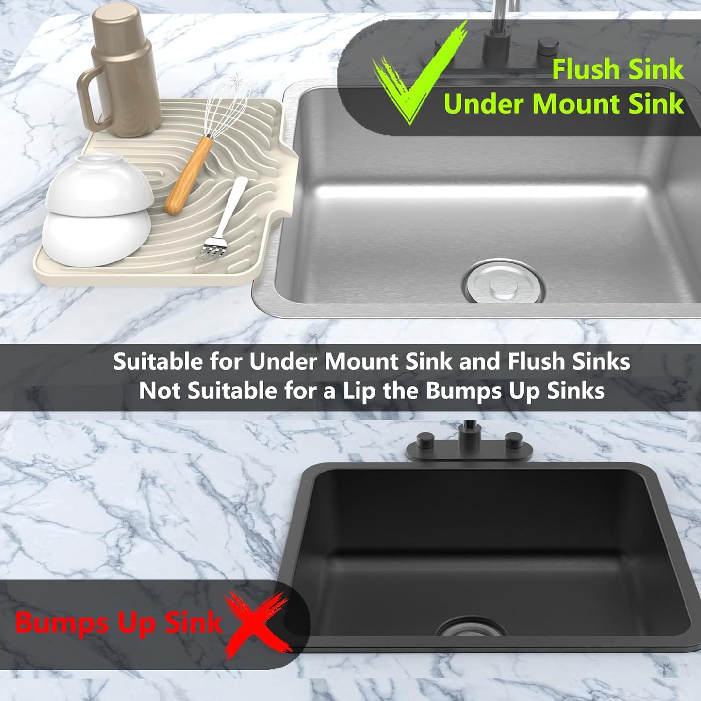 Dish Drying Matt for Kitchen Counter,14.6"×11"Silicone Dry Rack Mat with Built in Drain, Kitchen Dry Mats for Dishes Drying Pad for Counter(14.6"×11"Cream)