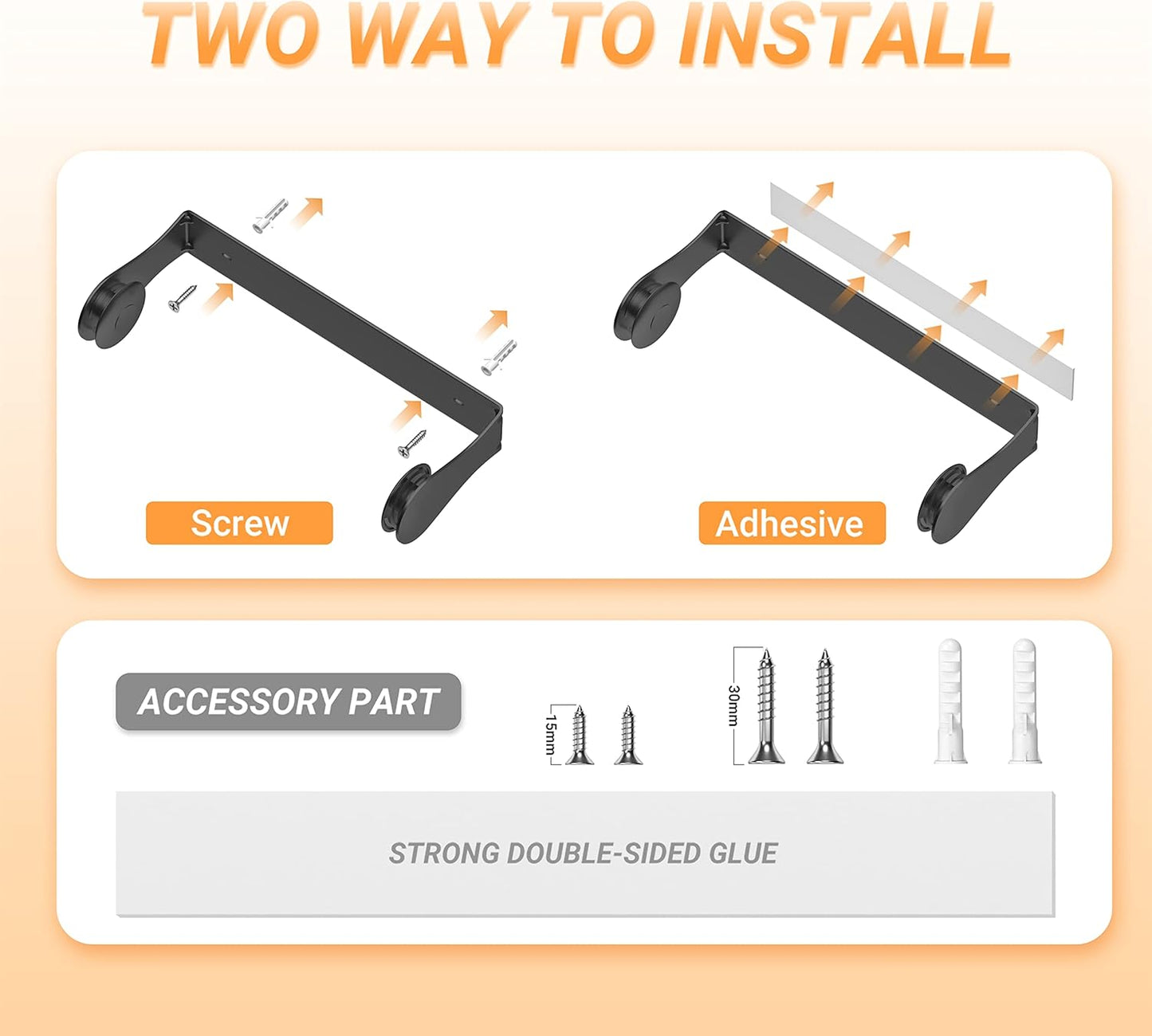 Paper Towel Holder Under Cabinet, Wall Mount, One-Handed Tear, Stainless Steel, Black, Paper Roll Holder with Kitchen Bathroom Farmhouse Essentials Decor Accessories