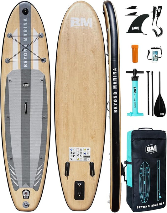 BM Paddle Board Inflatable Stand Up Paddle Board, SUP Paddleboard for Adult, Premium Accessories | Non-Slip EVA Deck & Foam Handles, Camera Mount, Double Action Pump, 85L Travel Backpack