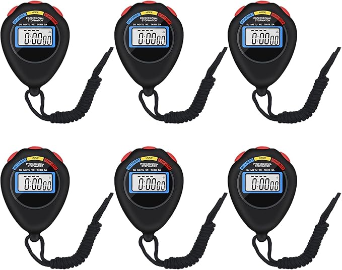 6 Pack Multi-Function Electronic Digital Sport Stopwatch Timer, Large Display with Date Time and Alarm Function,Suitable for Sports Coaches Fitness Coaches and Referees(Black)