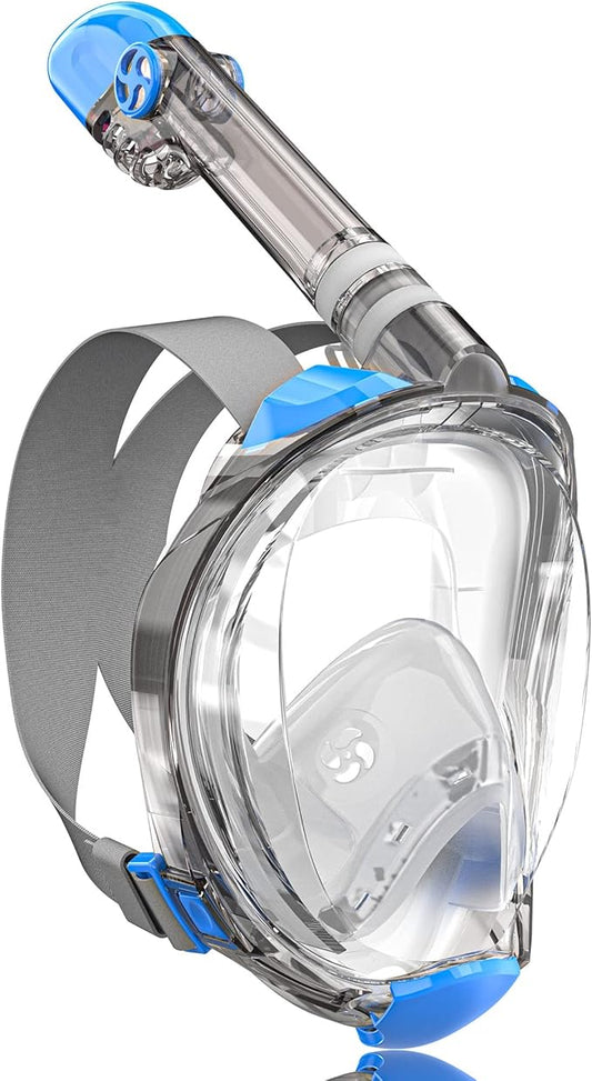 QingSong Full Face Snorkel Mask for Adults, Snorkeling Gear with Camera Mount, 180 Degree Panoramic View Snorkel Set Anti-Fog Anti-Leak