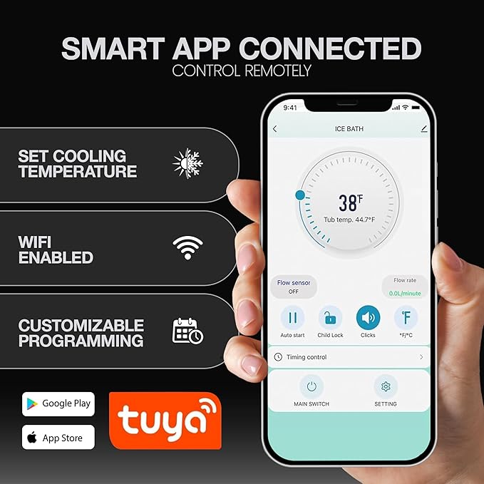 Cold Plunge Tub, 90 Gallon, 0.8 Horsepower – Heavy-Duty Ice Bath Tub for Athletes, Portable Cold Plunge Chiller with Water Treatment Kit, Immersion Therapy, WiFi Control, Backpack & Wheels