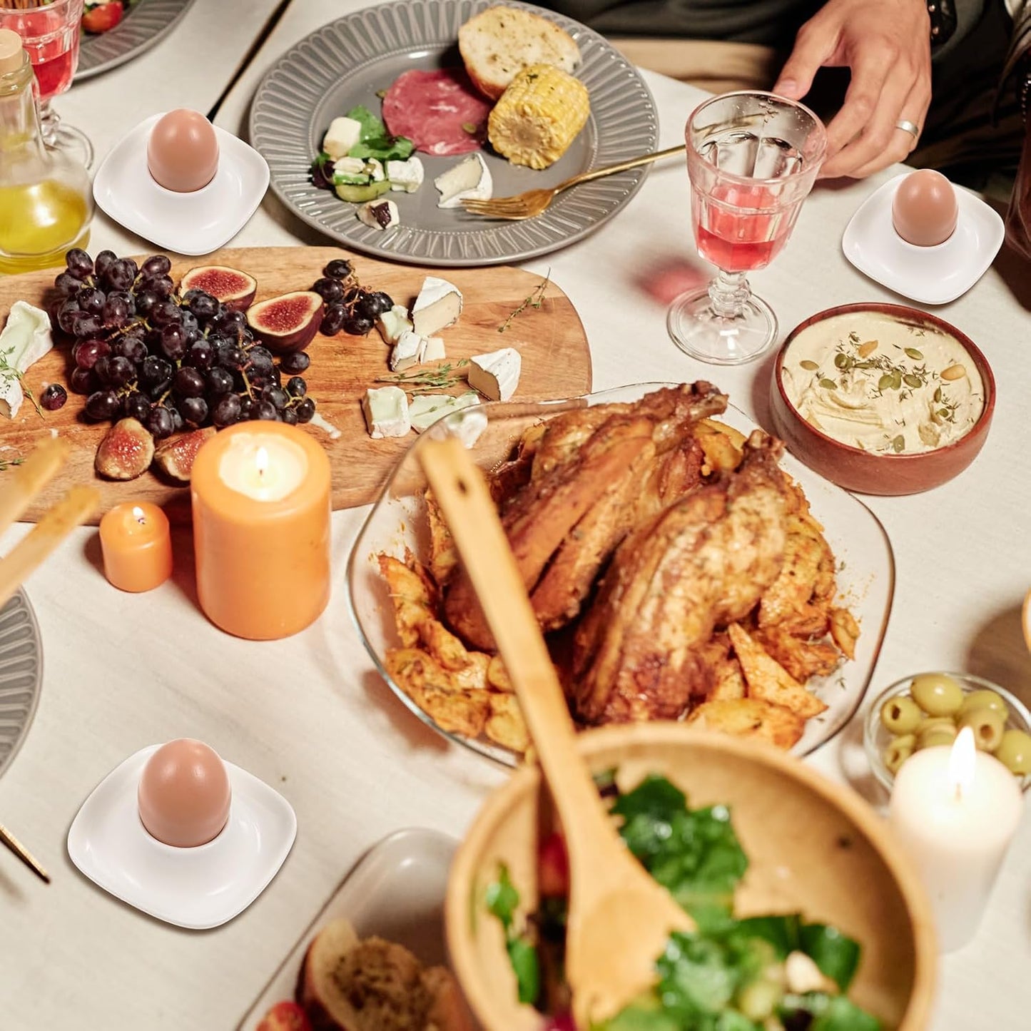 Honeydak 8 Pcs White Ceramic Egg Cups Hard Soft Boiled Egg Holders Stackable Porcelain Dish with Base for Breakfast Brunch Kitchen Serving Table Decor