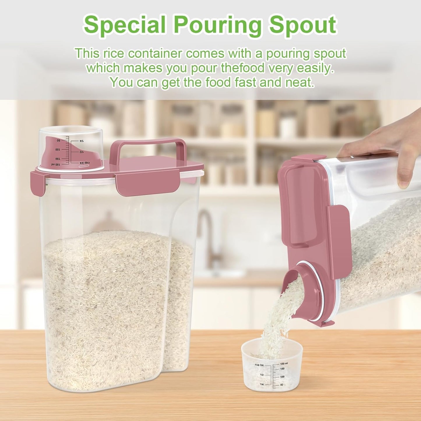 Rice Storage Container, Cereal Containers Storage, Dry Food Airtight Dispenser BPA Free, Clear Plastic Kitchen and Pantry Organization Bin (1, Rose pink, 5.28Qt)