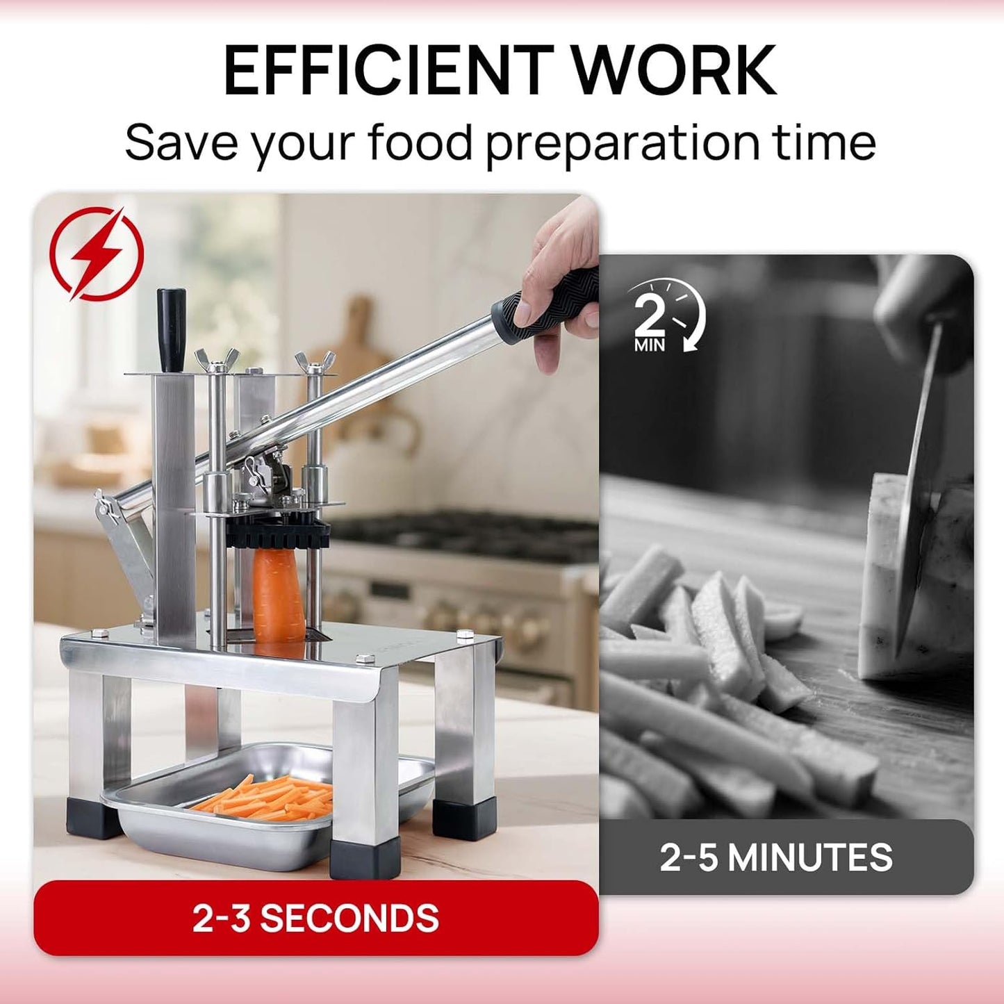 Commercial French Fry Cutter and Vegetable Dicer with 3 Stainless Steel Blades – 3/8", 1/2", 1/4" – Heavy Duty Stainless Steel Potato Slicer for Home and Restaurant Use