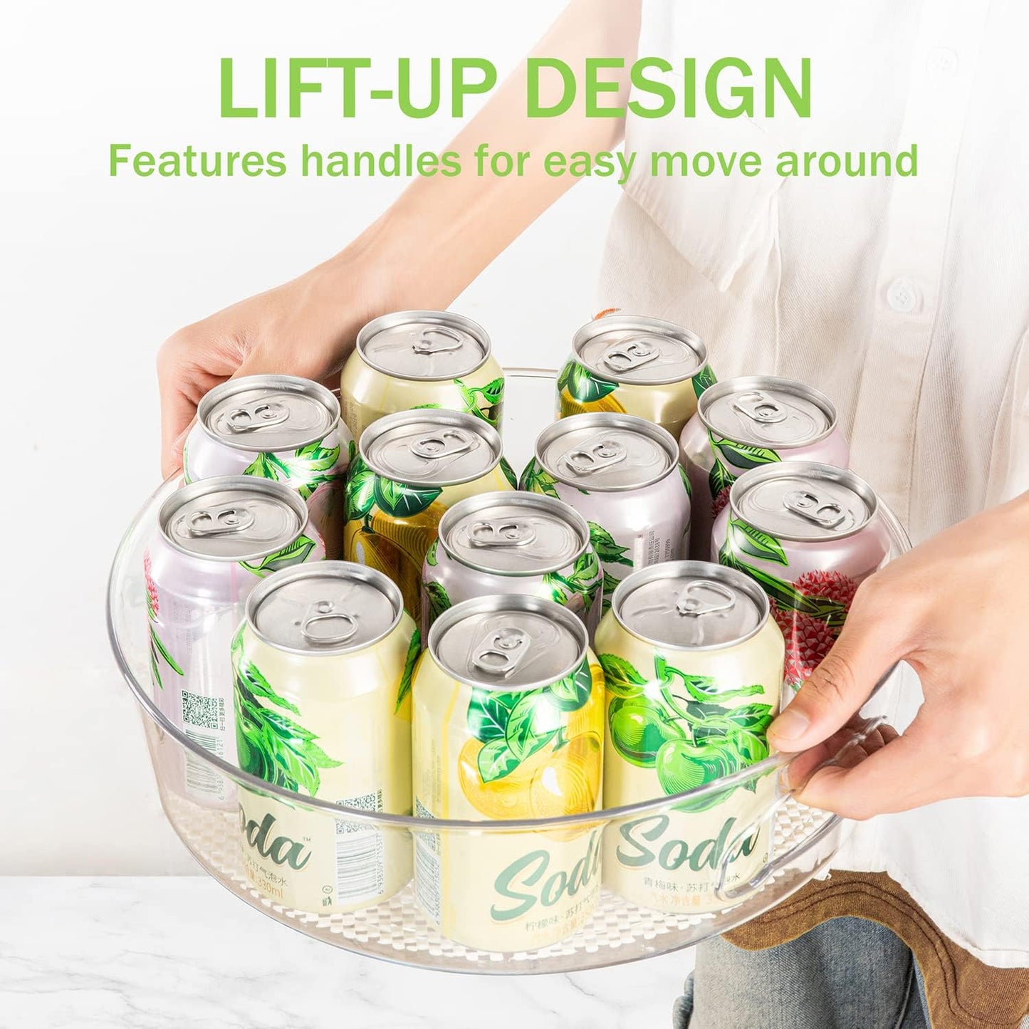 4 Pack Lazy Susan Organizer with Non-Skid Liners, 12-inch Spinning Turntable with Handle, Spice and Refrigerator Organizers, Pantry Organizers and Storage, Round