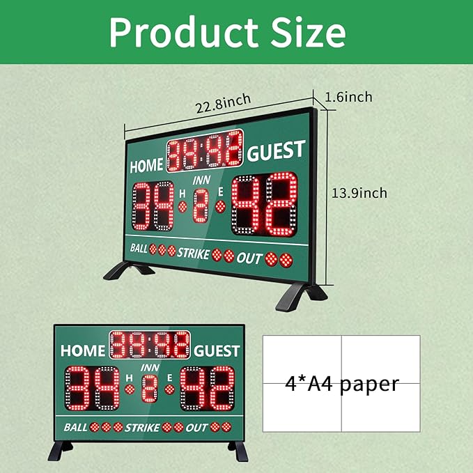 YZ Digital Baseball Scoreboard with Timer Clock, LED Outdoor Electronic Softball Scoreboard, Digital Scoreboard with Remote, Portable Baseball Scoreboard, Score Keeper with Inning/Ball/Strike/Out