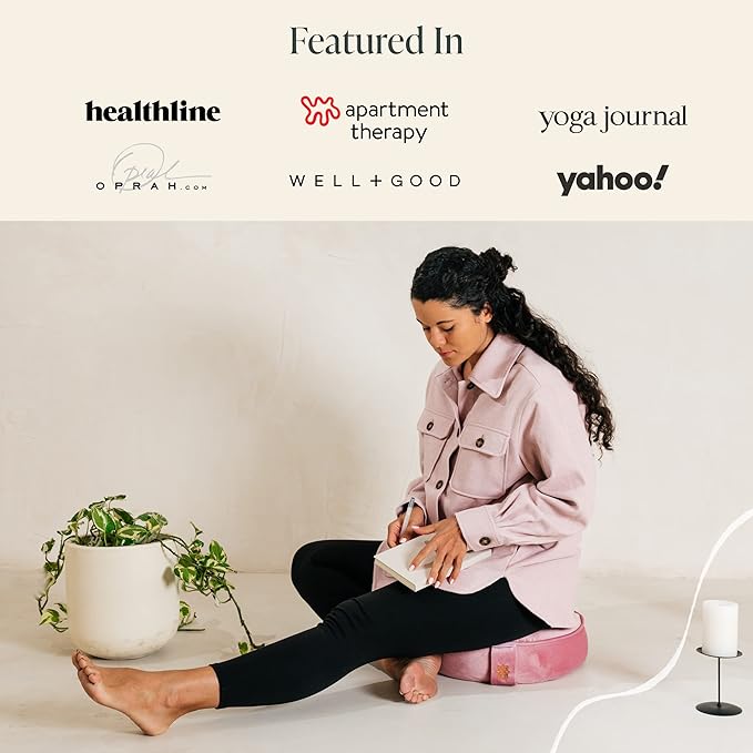 Mindful and Modern Velvet Meditation Cushion - Luxury Zafu Floor Pillow for Yoga - Large Buckwheat Meditation Pillow with Luxe Removable Cover in Six Colors